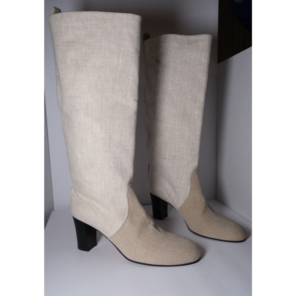 Maryam Nassir Zadeh Cream Woven Linen Norfolk Knee High Boots Womens US 41 / 10